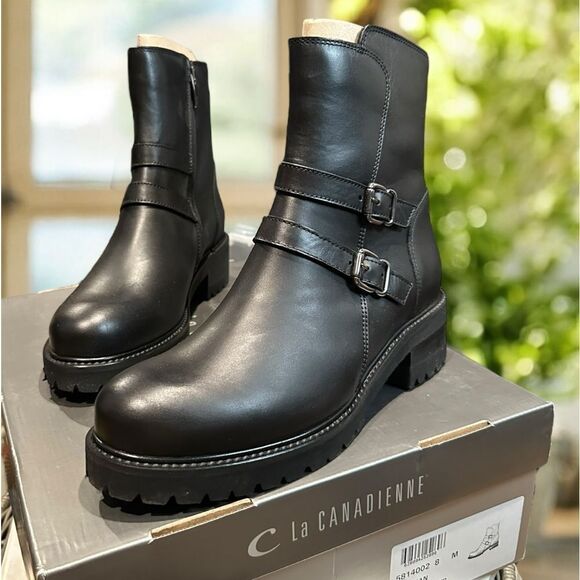 NEW 🔥 LA CANADIENNE Waterproof Booties Biker Moto Boot Black Leather Size 8 - Picture 3 of 16